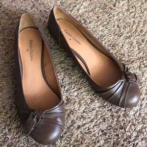 Brown leather with wooden wedge style heel